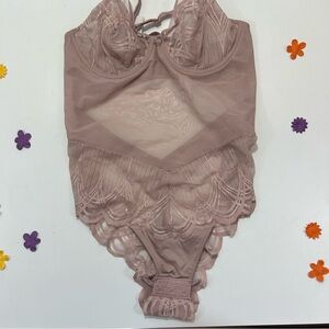 Mary Jo Light Rose Lace Bodysuit 34C NWOT